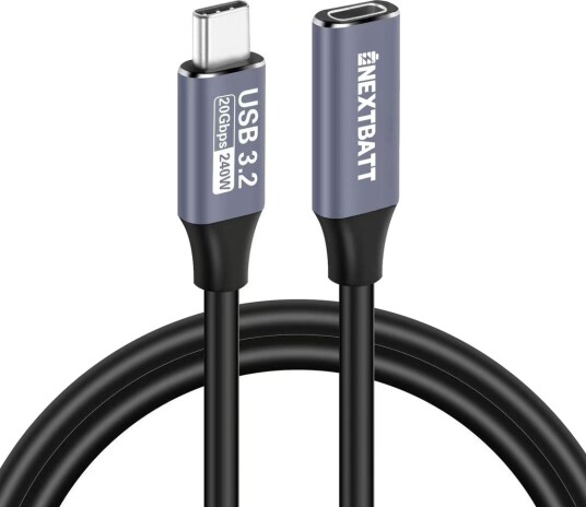 Nextbatt USB-C forlengelseskabel hann til hunn 1 m – svart