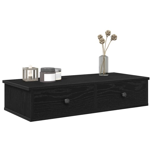  Vegghylle med skuffer svart 80x31x17 cm konstruert tre 8721158649829