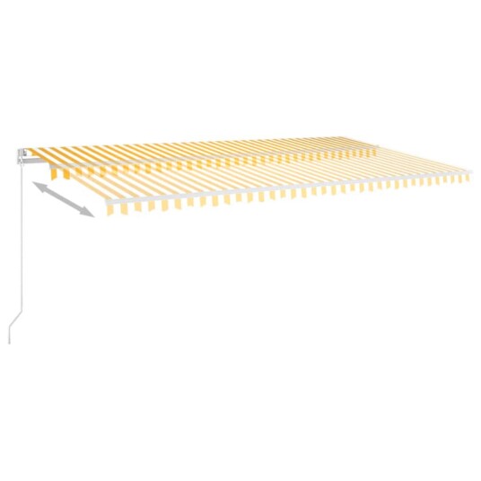 vidaXL Manuell uttrekkbar markise med LED 600x350 cm gul og hvit