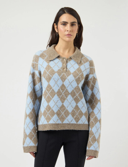 YAS Yaschelli Ls Polo Knit Pullover   D2D   Brown   XL