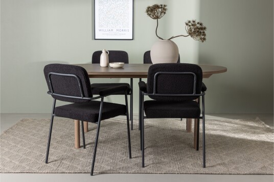 Venture Home Andy Spisegruppe 180 cm Oval med 4 Yesterday Stoler Sort