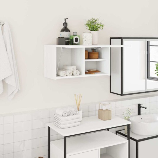 Veggskap til baderom hvit 60x25x30 cm konstruert tre Veggskap til baderom hvit 60x25x30 cm konstruert tre