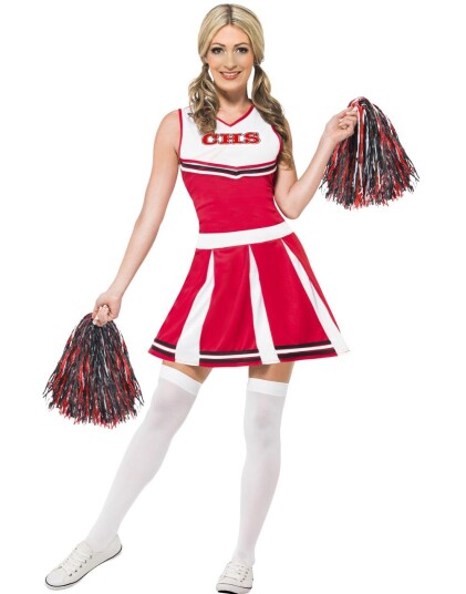 Cheerleader Kostyme i Rødt og Hvitt Strl XL