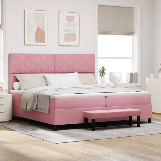 vidaXL Boksfjær Seng med hodegjerde Rosa 200 x 200 cm Fløyel