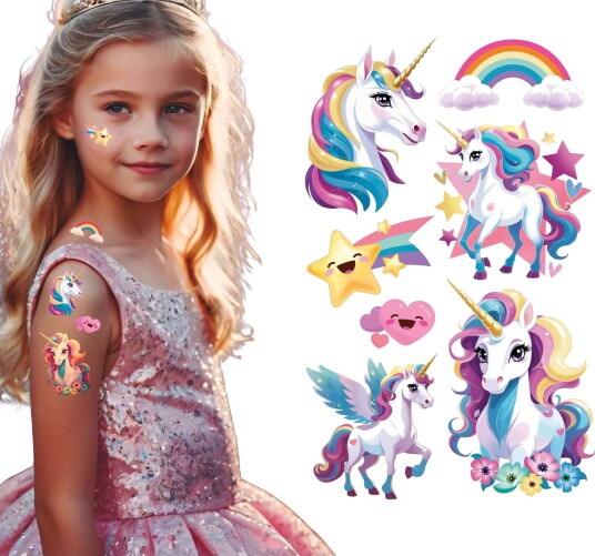 Enhjørning 7 Midlertidige Tatoveringer Unicorn- / Enhjørningfest 15970