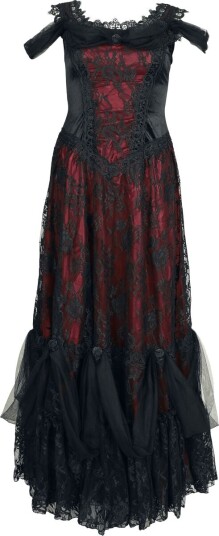 Sinister Gothic Goth Lang kjole Gotisk Kjole S til XXL Damer svart rød