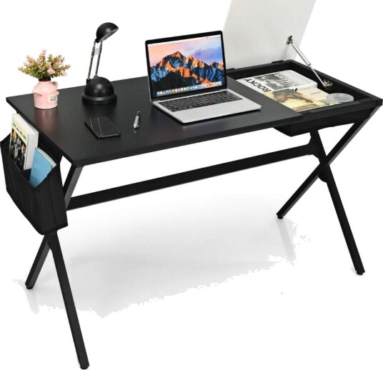 120 cm langt skrivebord med kubeskuff & sidelomme datamaskinpult svart + hvit