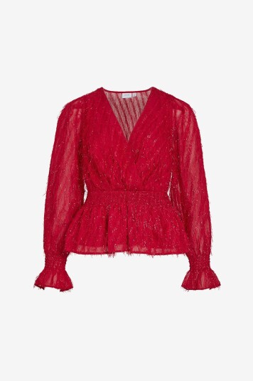 Vila - Bluse viFeather L/S V-neck Top - Rød Vila - Bluse viFeather L/S V-neck Top - Rød