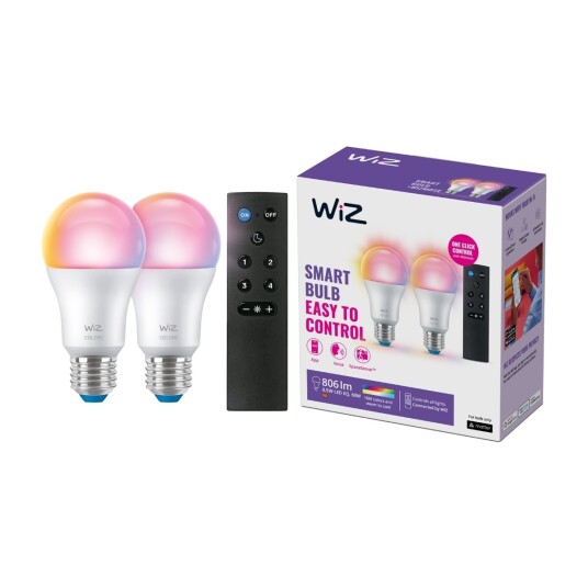 WIZ WI-FI BLE SMARTPÆRE 8.5W A60 RGB 2 STK + FJERNKONTROLL