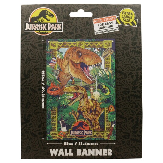 Jurassic Park Veggbanner 125x85 cm med Metaleyeletter