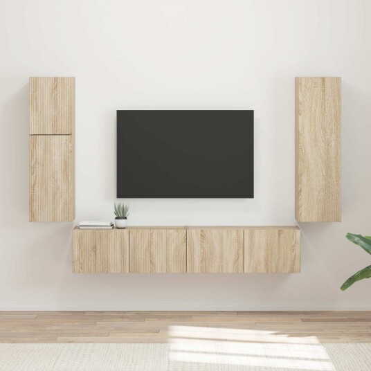 TV benksett Veggmontert 4 pcs Sonoma eik Konstruert tre TV benksett Veggmontert 4 pcs Sonoma eik Konstruert tre