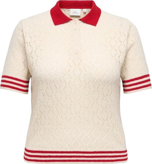 ONLY Carmakoma Carsunny Ss Pointelle Polo Knt   Red   46 48