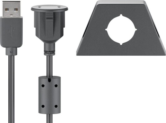 USB 2.0 høyhastighets skjøtekabel med kabelholder, sort