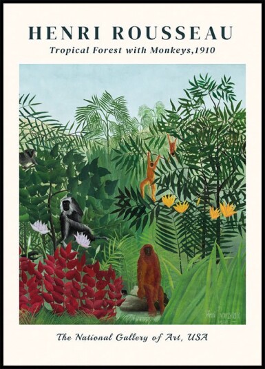 Tropical Forest with Monkeys By Henri Rousseau Plakat / 21x30cm Tropical Forest with Monkeys By Henri Rousseau Plakat / 21x30cm
