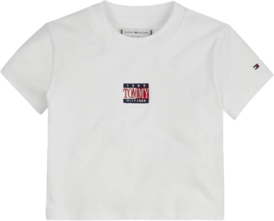 Tommy Hilfiger Timeless Tommy Rib Crop Top S/S Knit Tops White (152 / 12 år)