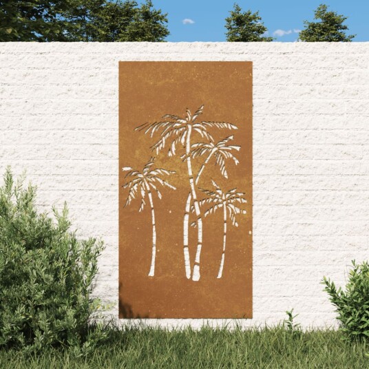 Veggdekorasjon til hage 105x55 cm cortenstål palmetre design