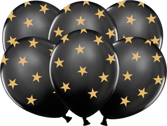 Partydeco Ballonger Svarte med Stjerner 6-pakning SB14P-257-010-6