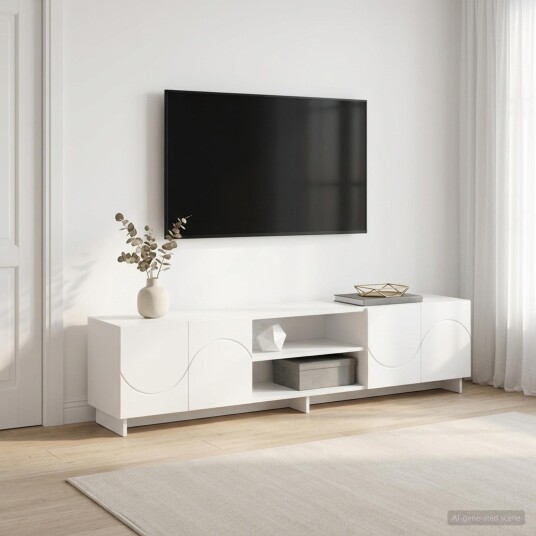 vidaXL TV benk 179.5 x 34.5 x 40 cm Hvit Konstruert tre