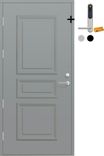 Ytterdør Bygg1 Fjord 03 med Yale Entrus BxH: 80x190 cm, Venstre, NCS S-3502-B, Lys Grå, Yale Sølv
