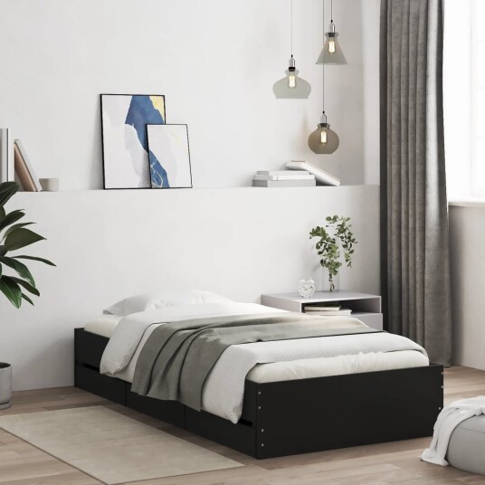  Sengeramme med skuffer svart 90x200 cm konstruert tre 8721012245129