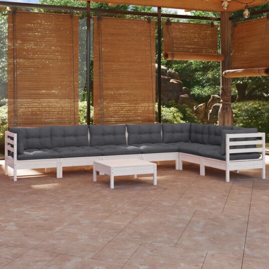  Hagesofagruppe med puter 8 deler hvit heltre furu 3096702