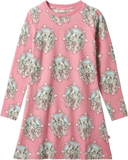 Småfolk Gala Dress With Cats Pink 92 98