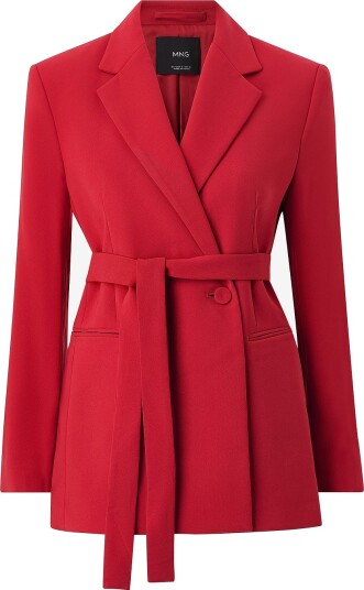 Mango Double Breasted Belted Suit Blazer Red M