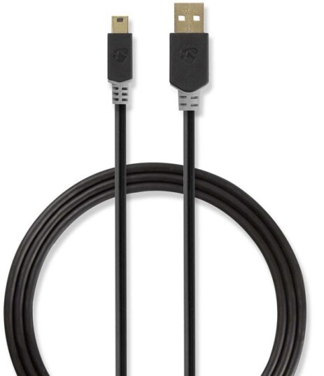 Nedis USB-kabel | USB 2.0 | USB-A Han | USB Mini-B 5 pins Han | 480 Mbps | Gull belagt | 2.00 m | Rund | PVC | Antrasitt | Vindus boks Nedis USB-kabel | USB 2.0 | USB-A Han | USB Mini-B 5 pins Han | 480 Mbps | Gull belagt | 2.00 m | Rund | PVC | Antrasitt | Vindus boks