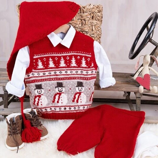 Bluum Strik Strikkesett Julevest 4 frg m/nikkers og nisselue - garnpakke i Bluum Soft Merino Ull