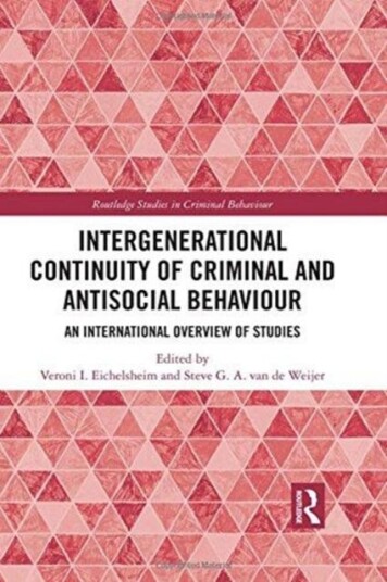 Intergenerational Continuity of Criminal and Antisocial Behaviour An International Overview of Studies