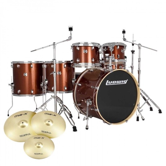 Ludwig Evolution 22 6pc Drum Kit w/Cymbals Copper Ludwig Evolution 22 6pc Drum Kit w/Cymbals Copper