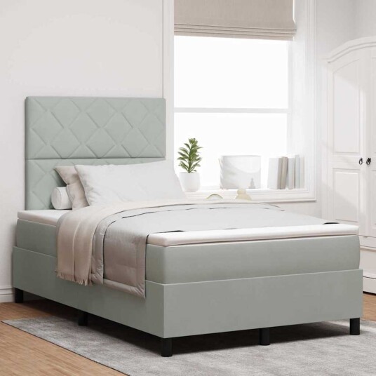 Box Spring Seng med Madrass & LED Lys Lysegrå 120x200 cm Fløyel
