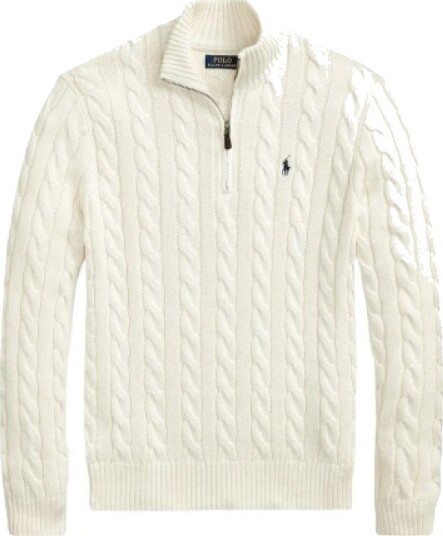 Polo Ralph Lauren Cable-Knit Cotton Quarter-Zip Sweater - Cream - XL