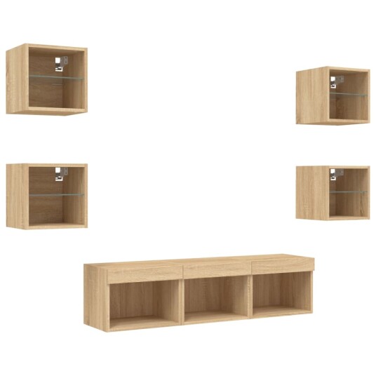 vidaXL Vegghengte TV-enheter 7 deler sonoma eik konstruert tre 8721012470002 vidaXL Vegghengte TV-enheter 7 deler sonoma eik konstruert tre 8721012470002