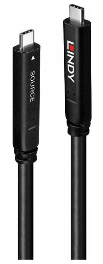 Lindy 8m USB 3.2 Gen 1 & DP 1.4 Type C Hybridkabel med 60W Strømlevering