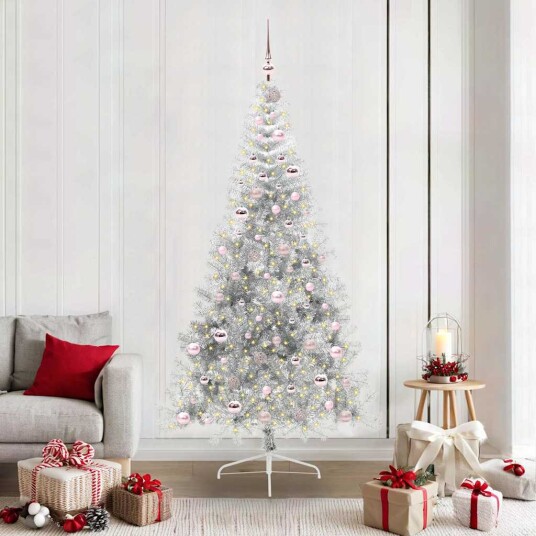 Kunstig Forhåndsopplyst Juletre med 300 LED sølv 210 cm PET