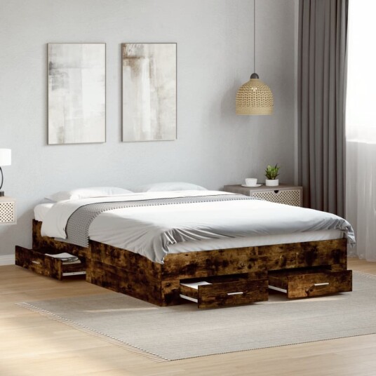 Sengeramme med skuffer røkt eik 140x190 cm konstruert tre 8721102620553