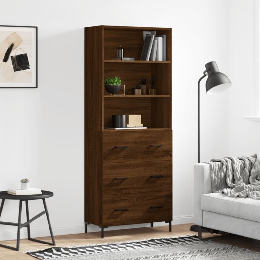 vidaXL Highboard brun eik 69,5x34x180 cm konstruert tre 8720845927554