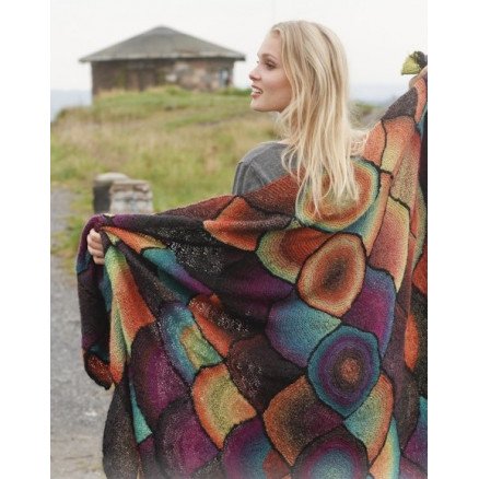Over The Rainbow by DROPS Design Teppe Strikkeoppskrift 100 x 150 cm