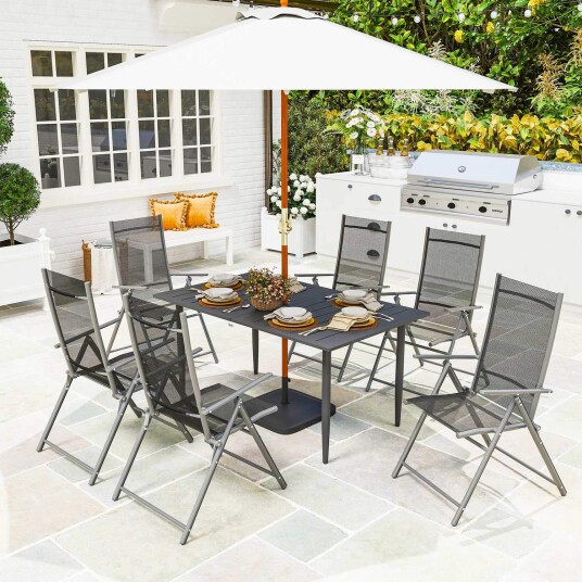 Hagebord 150x90cm værbestandig balkongbord laget av stål balkongbord med paraplyhull lamelldesign utendørs campingbord side Hagebord 150x90cm værbestandig balkongbord laget av stål balkongbord med paraplyhull lamelldesign utendørs campingbord side