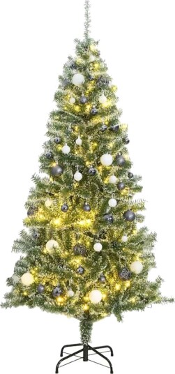 Kunstig juletre med 300 LED kulesett flokket snø 240 cm