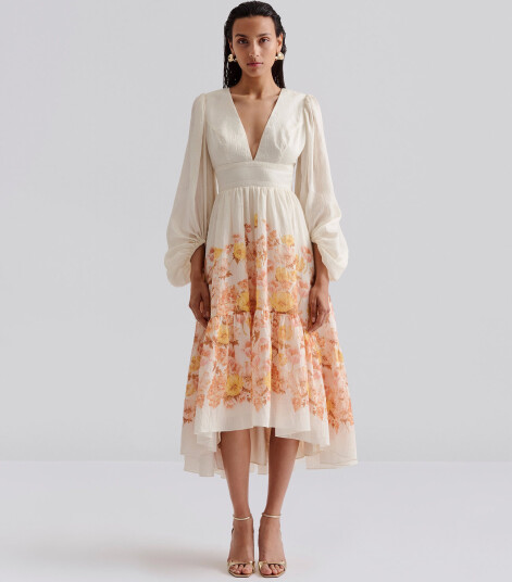 Malina Sasia Deep V Neck Midi Dress - Beige - 34 Malina Sasia Deep V Neck Midi Dress - Beige - 34