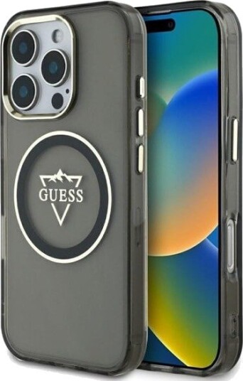 GUESS IML Metal Mountain Logo MagSafe iPhone 16 Pro Max Case - Black