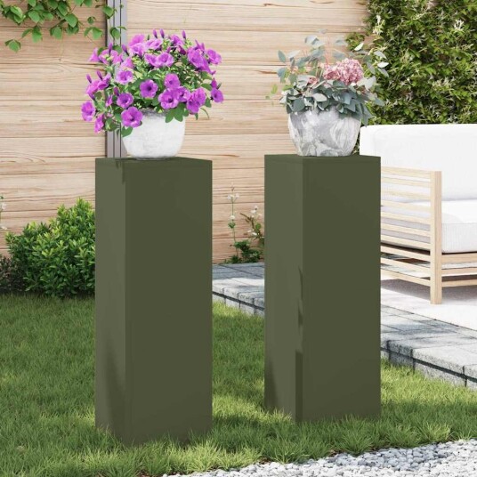 Uteplantebå Søyle 2 stk Olivengrønn 24x24x75 cm Stål Uteplantebå Søyle 2 stk Olivengrønn 24x24x75 cm Stål