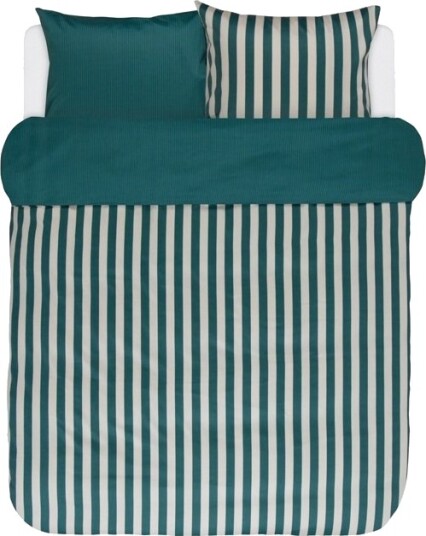 Marc O'polo Stripet sengetøy   Pine Green   Vendbart dynetrekk   100% bomullssatin sengetøysett   Marc O'Polo
