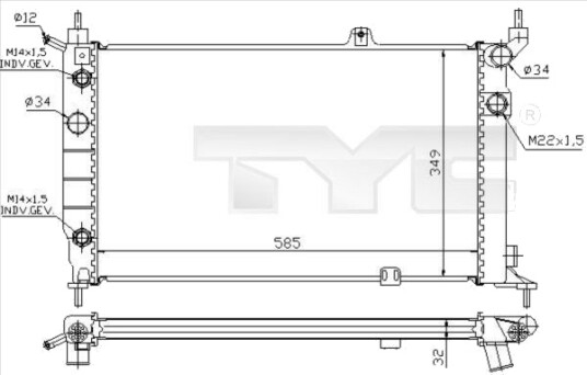 Radiator, motorkjøling TYC 725-0002 Radiator, motorkjøling TYC 725-0002