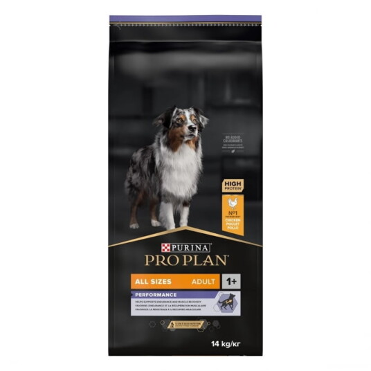 Purina Pro Plan Hundefôr Adult Performance 14 kg Tørrfôr for alle hundestørrelser