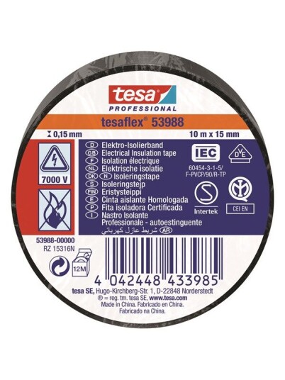 tesa flex Insulating tape IEC 10m x 15mm Svart tesa flex Insulating tape IEC 10m x 15mm Svart