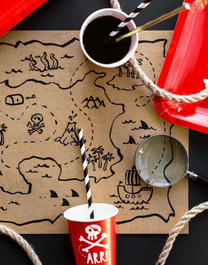 6 stk Bordbrikker Skattekart 40x30 cm Pirates Party