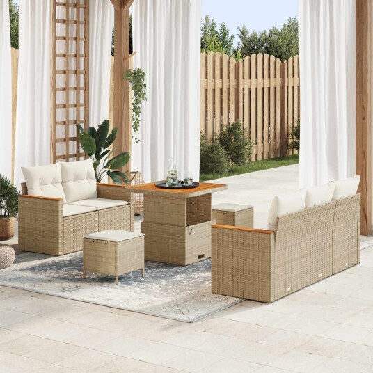8 Delt Hage Sofa Sett med Puter Krem Poly Rotting Akasietre
